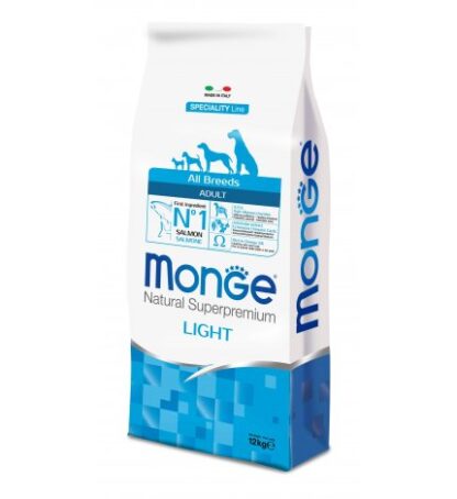 MONGE SUPERPREMIUM CANE ADULT ALL BREEDS LIGHT SALMONE E RISO DA 12 KG