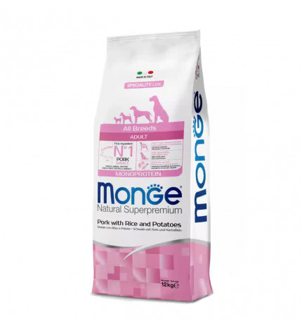 Monge superpremium cane adult all breeds maiale riso e patate da 12 kg