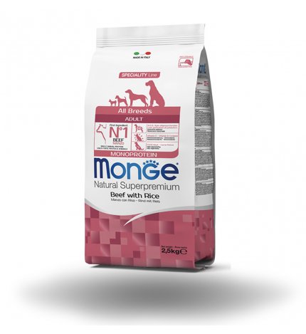 MONGE SUPERPREMIUM CANE ADULT ALL BREEDS MANZO E RISO DA 2,5 KG