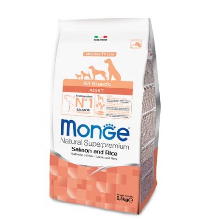 MONGE SUPERPREMIUM CANE ADULT ALL BREEDS SALMONE E RISO DA 2,5 KG