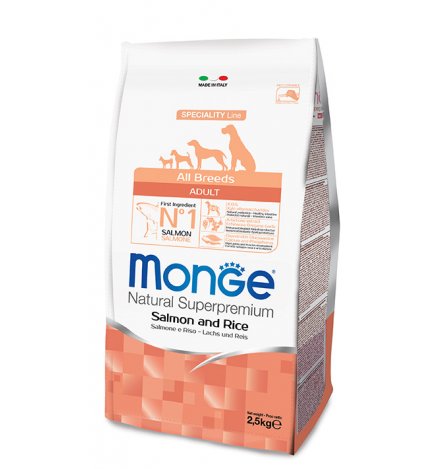 MONGE SUPERPREMIUM CANE ADULT ALL BREEDS SALMONE E RISO DA 2,5 KG