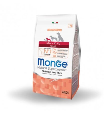 MONGE SUPERPREMIUM CANE ADULT MINI SALMONE E RISO DA 2,5 KG