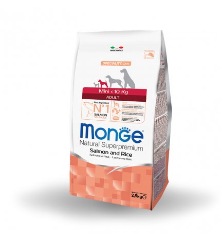 MONGE SUPERPREMIUM CANE ADULT MINI SALMONE E RISO DA 2,5 KG