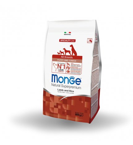 MONGE SUPERPREMIUM CANE PUPPY & JUNIOR ALL BREEDS AGNELLO E RISO DA 800 GR