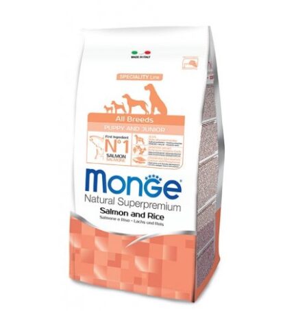 MONGE SUPERPREMIUM CANE PUPPY & JUNIOR ALL BREEDS SALMONE E RISO DA 12 KG