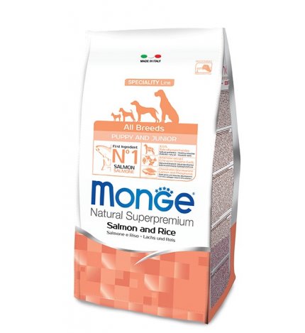 MONGE SUPERPREMIUM CANE PUPPY & JUNIOR ALL BREEDS SALMONE E RISO DA 12 KG