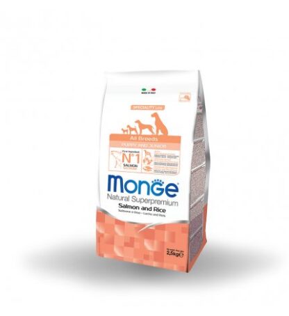 MONGE SUPERPREMIUM CANE PUPPY & JUNIOR ALL BREEDS SALMONE E RISO DA 2,5 KG