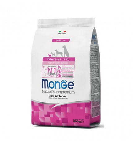 MONGE SUPERPREMIUM CANE PUPPY & JUNIOR EXTRA SMALL PUPPY POLLO DA 800 GR