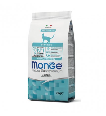 MONGE SUPERPREMIUM GATTO ADULT STERILIZZATO AL MERLUZZO DA 1,5 KG