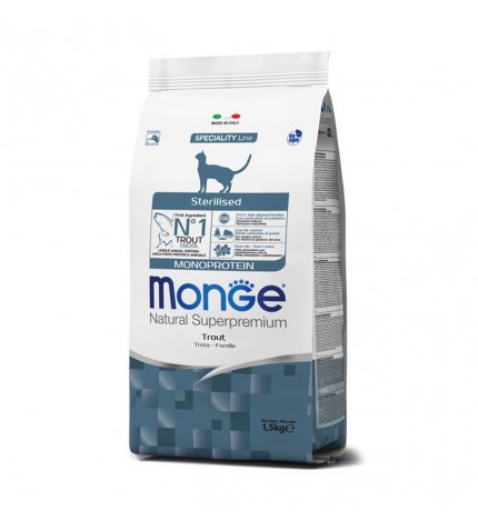 MONGE SUPERPREMIUM GATTO STERILISED MONOPROTEICO ALLA TROTA DA 1,5 KG