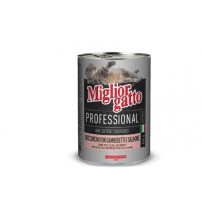 MORANDO MIGLIOR GATTO PROFESSIONAL BOCCONCINI CON GAMBERETTI E SALMONE DA 405 GR IN LATTINA