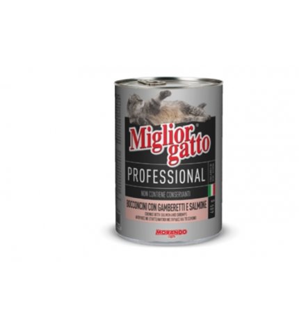 MORANDO MIGLIOR GATTO PROFESSIONAL BOCCONCINI CON GAMBERETTI E SALMONE DA 405 GR IN LATTINA