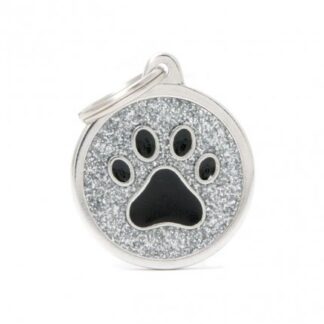 My family medaglietta cane zampa grande cerchio glitter grigio