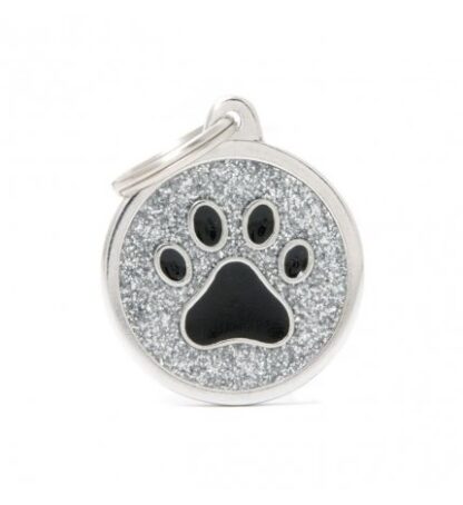 My family medaglietta cane zampa grande cerchio glitter grigio