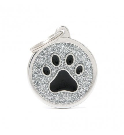 My family medaglietta cane zampa grande cerchio glitter grigio