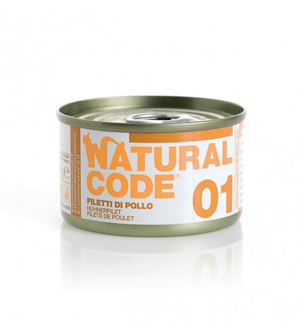 Natural code gatto 01 filetti di pollo in acqua di cottura da 85 gr in lattina