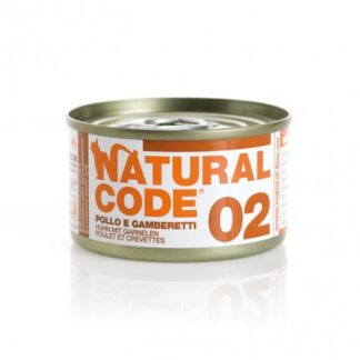 NATURAL CODE GATTO 02 POLLO E GAMBERETTI IN ACQUA DI COTTURA DA 85 GR IN LATTINA