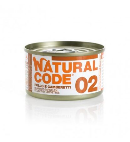NATURAL CODE GATTO 02 POLLO E GAMBERETTI IN ACQUA DI COTTURA DA 85 GR IN LATTINA
