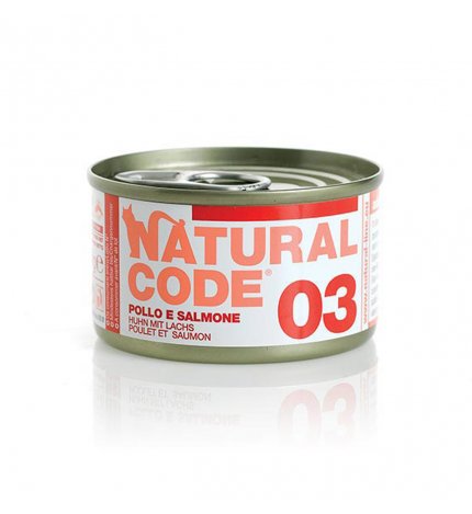 Natural code gatto 03 pollo e salmone in acqua di cottura da 85 gr in lattina