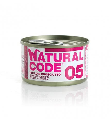 Natural code gatto 05 pollo e prosciutto in acqua di cottura da 85 gr in lattina