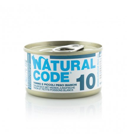 Natural code gatto 10 tonno e piccoli pesci bianchi in acqua di cottura da 85 gr in lattina