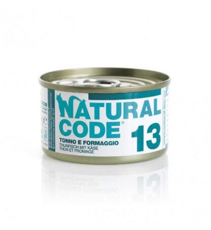 NATURAL CODE GATTO 13 TONNO E FORMAGGIO IN ACQUA DI COTTURA DA 85 GR IN LATTINA