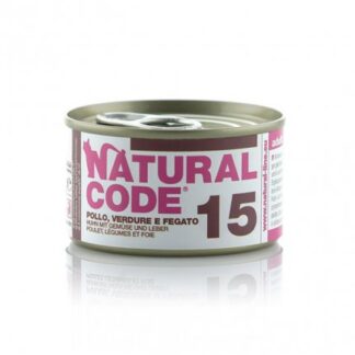 NATURAL CODE GATTO 15 POLLO VERDURE E FEGATO IN ACQUA DI COTTURA DA 85 GR IN LATTINA