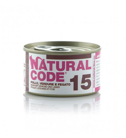NATURAL CODE GATTO 15 POLLO VERDURE E FEGATO IN ACQUA DI COTTURA DA 85 GR IN LATTINA