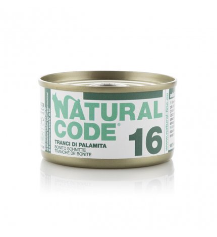 Natural code gatto 16 tranci di palamita in acqua di cottura da 85 gr in lattina