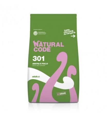 Natural code gatto 301 adult no grain anatra e pollo da 300 gr