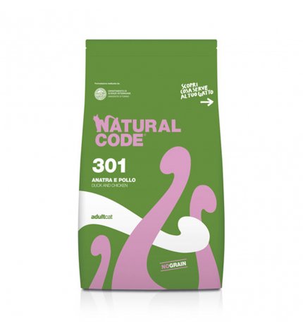 Natural code gatto 301 adult no grain anatra e pollo da 300 gr