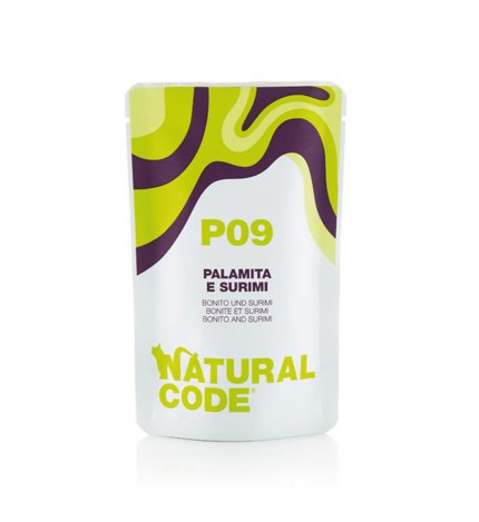 Natural code gatto p09 palamita e surimi in acqua di cottura da 70 gr in busta