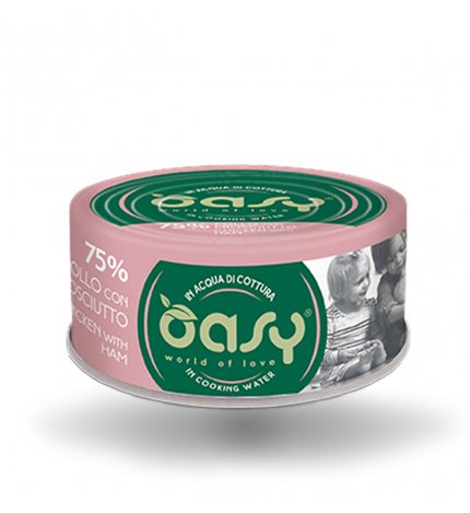 OASY GATTO POLLO CON PROSCIUTTO DA 70 GR IN LATTINA