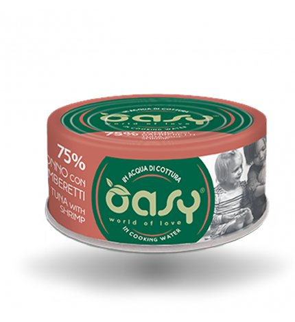 OASY GATTO TONNO CON GAMBERETTI DA 70 GR IN LATTINA
