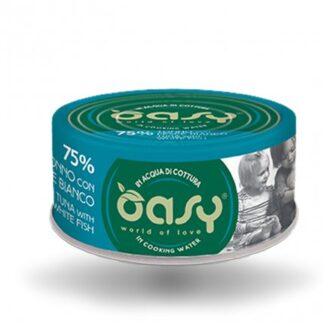 OASY GATTO TONNO CON PESCE BIANCO DA 70 GR IN LATTINA