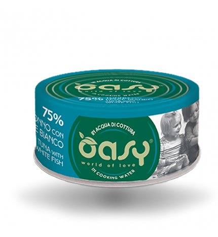OASY GATTO TONNO CON PESCE BIANCO DA 70 GR IN LATTINA