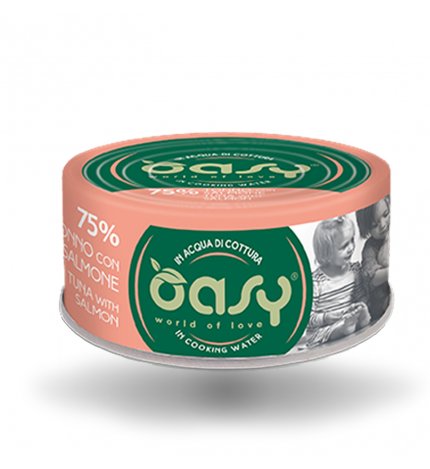 OASY GATTO TONNO CON SALMONE DA 70 GR IN LATTINA