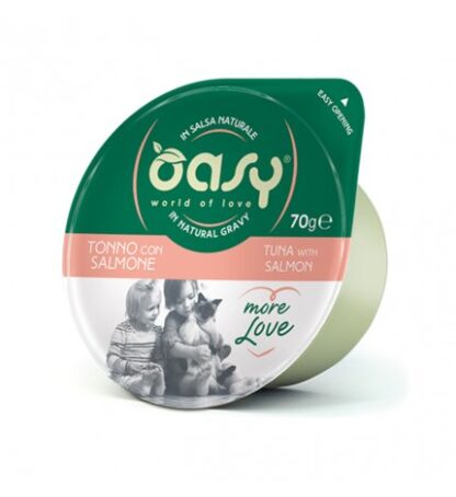 OASY GATTO TONNO CON SALMONE DA 70 GR IN VASCHETTA