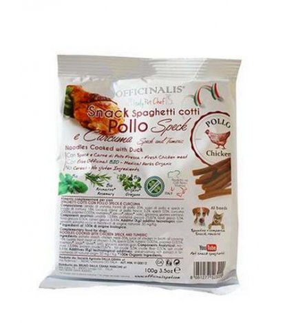OFFICINALIS ITALY PET CHEF SNACK CANE E GATTO SPAGHETTI AL POLLO SPECK E CURCUMA DA 100 GR