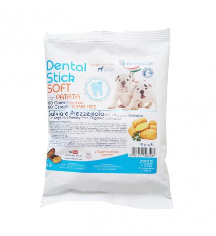 OFFICINALIS SNACK CANE DENTAL STICK SOFT GRAIN FREE TAGLIA LARGE CON PATATA SALVIA E PREZZEMOLO DA 100 GR 7 PEZZI