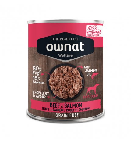 OWNAT CANE WETLINE GRAIN FREE MANZO SALMONE DA 395 GR IN LATTINA
