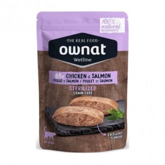 OWNAT GATTO WETLINE GRAIN FREE STERILIZZATO POLLO SALMONE DA 85 GR IN BUSTINA