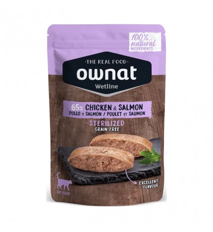 OWNAT GATTO WETLINE GRAIN FREE STERILIZZATO POLLO SALMONE DA 85 GR IN BUSTINA