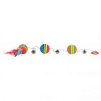 Palline arcobaleno con piume e campanello 3,5cm/80cm