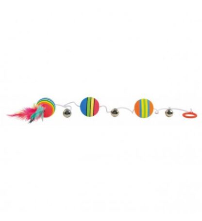Palline arcobaleno con piume e campanello 3,5cm/80cm