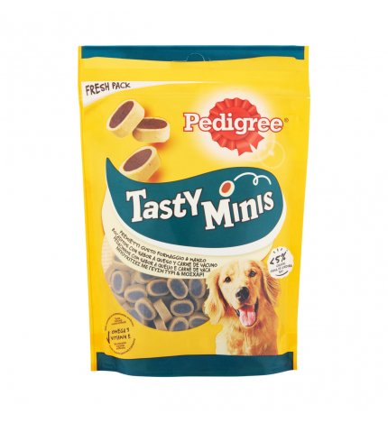 PEDIGREE CANE SNACK TASTY MINIS AL FORMAGGIO E MANZO DA 140 GR