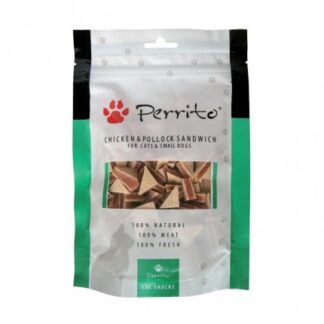 Perrito cane e gatto quadratini sandwich di pollo e merluzzo nero da 100 gr