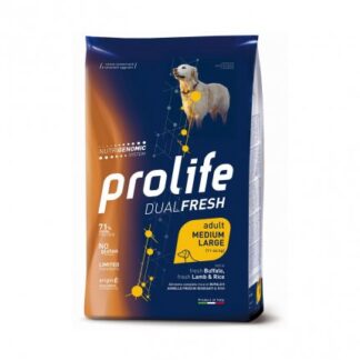 PROLIFE CANE ADULT MEDIUM LARGE DUAL FRESH AL BUFALO, AGNELLO E RISO DA 12 KG