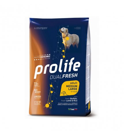 PROLIFE CANE ADULT MEDIUM LARGE DUAL FRESH AL BUFALO, AGNELLO E RISO DA 12 KG