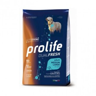 PROLIFE CANE ADULT MEDIUM LARGE DUAL FRESH AL SALMONE, MERLUZZO E RISO DA 12 KG